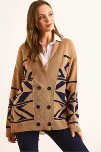 Olalook Women's Camel Double Buttoned Oversize Knitwear Cardigan - Image 6