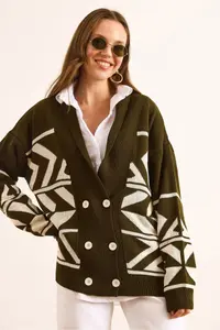 Olalook Women's Khaki Double Buttoned Oversize Knitwear Cardigan - Image 5