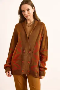 Olalook Women's Tan Double Buttoned Oversize Knitwear Cardigan - Image 2