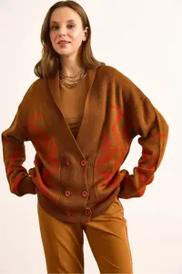 Olalook Women's Tan Double Buttoned Oversize Knitwear Cardigan - Image 5