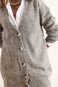 Olalook Women's Gray 5 Button Soft Textured Thick Long Cardigan - Image 5