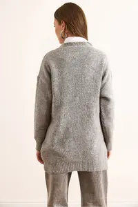 Olalook Women's Gray 5 Button Soft Textured Thick Long Cardigan - Image 6