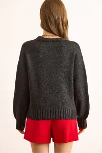 Olalook Women's Anthracite Rose Accessory Soft Textured Knitwear Cardigan - Image 6