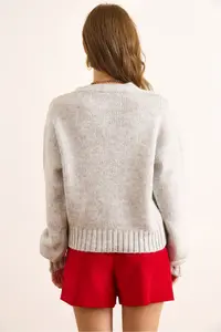 Olalook Women's Gray Rose Accessory Soft Textured Knitwear Cardigan - Image 7