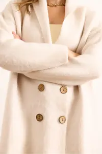 Olalook Women's Ecru Double Breasted Collar Oversize Rose Gold Knitted Cardigan - Image 5