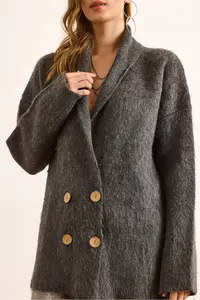 Olalook Women's Smoked Double Breasted Collar Oversize Rose Gold Knitwear Cardigan - Image 5