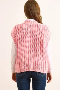 Olalook Women's Pink Thick Knitted Big Button Knitwear Cardigan - Image 7