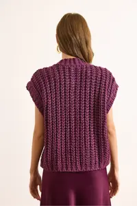 Olalook Women's Plum Thick Knitted Big Button Knitwear Cardigan - Image 7