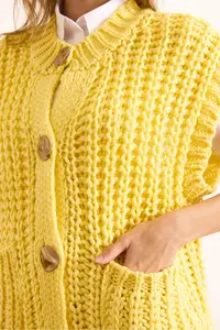 Olalook Women's Yellow Thick Knitted Big Button Knitwear Cardigan - Image 6