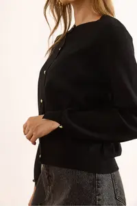 Olalook Women's Black Gold Buttoned Viscose Soft Cardigan - Image 6