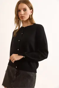 Olalook Women's Black Gold Buttoned Viscose Soft Cardigan - Image 7