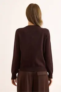 Olalook Women's Brown Gold Buttoned Viscose Soft Cardigan - Image 6