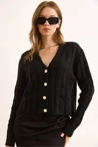 Olalook Women's Black Thick Ribbed Soft Textured Cardigan - Image 5
