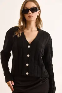 Olalook Women's Black Thick Ribbed Soft Textured Cardigan - Image 6