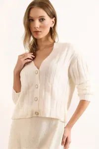 Olalook Women's White Thick Ribbed Soft Textured Cardigan