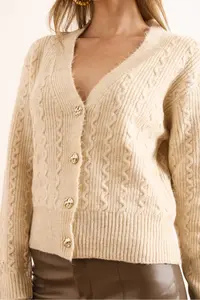 Olalook Women's Ecru Wave Detailed Soft Textured Cardigan - Image 5