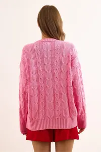 Olalook Women's Pink Gold Buttoned Pocket Loose Knitwear Cardigan - Image 7