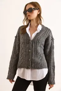 Olalook Women's Smoked 4 Button Braided Soft Textured Knitwear Cardigan - Image 3