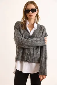 Olalook Women's Smoked 4 Button Braided Soft Textured Knitwear Cardigan - Image 4