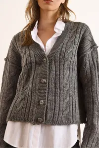 Olalook Women's Smoked 4 Button Braided Soft Textured Knitwear Cardigan - Image 5