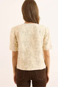 Olalook Women's Stone Crew Neck Garnished Knitwear Cardigan - Image 2