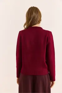 Olalook Women's Burgundy Suzene Detailed Soft Textured Knitwear Cardigan - Image 2