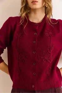 Olalook Women's Burgundy Suzene Detailed Soft Textured Knitwear Cardigan - Image 5