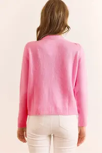 Olalook Women's Pink Suzene Detailed Soft Textured Knitwear Cardigan - Image 5