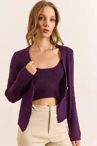 Olalook Women Plum Bodysuit Cardigan 2 li Set