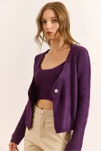 Olalook Women Plum Bodysuit Cardigan 2 li Set - Image 3