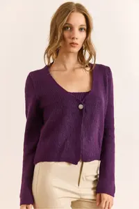 Olalook Women Plum Bodysuit Cardigan 2 li Set - Image 5