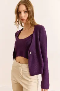 Olalook Women Plum Bodysuit Cardigan 2 li Set - Image 6