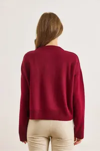 Olalook Women's Burgundy Heart Buttoned Crew Neck Knitwear Cardigan - Image 2