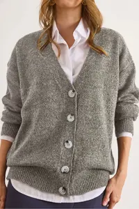 Olalook Women's Gray Buttoned Soft Textured Oversize Knitwear Cardigan - Image 2