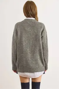 Olalook Women's Gray Buttoned Soft Textured Oversize Knitwear Cardigan - Image 4