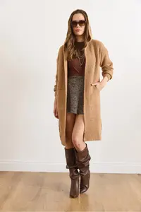 Olalook Women's Biscuit Hooded Soft Textured Thick Cardigan with Pockets - Image 2