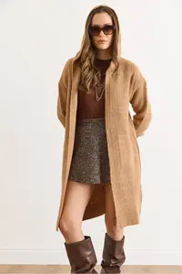 Olalook Women's Biscuit Hooded Soft Textured Thick Cardigan with Pockets - Image 3