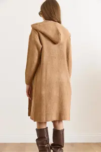 Olalook Women's Biscuit Hooded Soft Textured Thick Cardigan with Pockets - Image 5