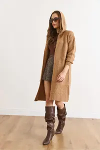 Olalook Women's Biscuit Hooded Soft Textured Thick Cardigan with Pockets - Image 6