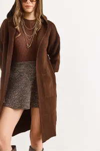 Olalook Women's Bitter Brown Hooded Soft Textured Thick Cardigan with Pockets - Image 5