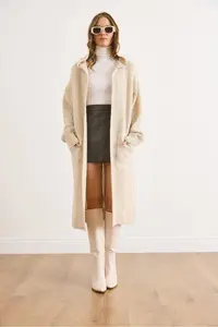 Olalook Women's Stone Hooded Soft Textured Thick Cardigan with Pockets - Image 2