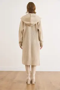 Olalook Women's Stone Hooded Soft Textured Thick Cardigan with Pockets - Image 3