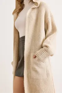 Olalook Women's Stone Hooded Soft Textured Thick Cardigan with Pockets - Image 4