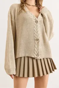 Olalook Women's Beige Hair Braid Detailed Knitwear Cardigan - Image 5
