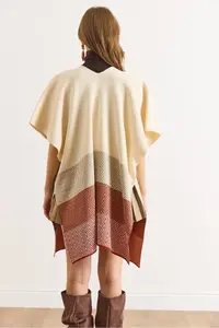 Olalook Women Ecru Zikzak Patterned Poncho Cardigan - Image 3