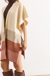 Olalook Women Ecru Zikzak Patterned Poncho Cardigan - Image 4