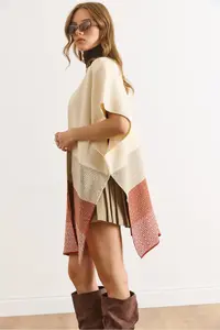 Olalook Women Ecru Zikzak Patterned Poncho Cardigan - Image 5
