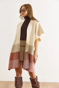 Olalook Women Ecru Zikzak Patterned Poncho Cardigan - Image 6