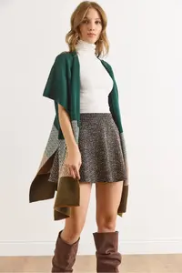 Olalook Women's Emerald Green Zigzag Patterned Poncho Cardigan - Image 3