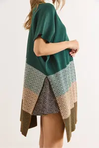 Olalook Women's Emerald Green Zigzag Patterned Poncho Cardigan - Image 5